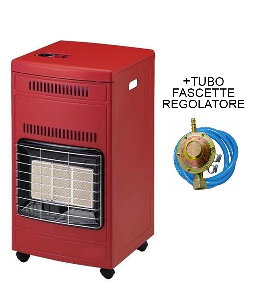 Stufa Rossa GAS 3 Mattoni GPL 4200W + Regolatore, Tubo e fascette